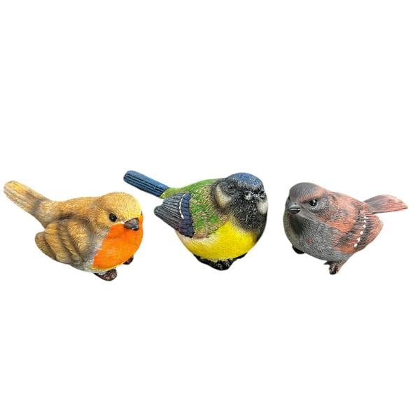 Farmwood Set 3 British Bird Garden Ornaments Robin, Sparrow & Blue Tit