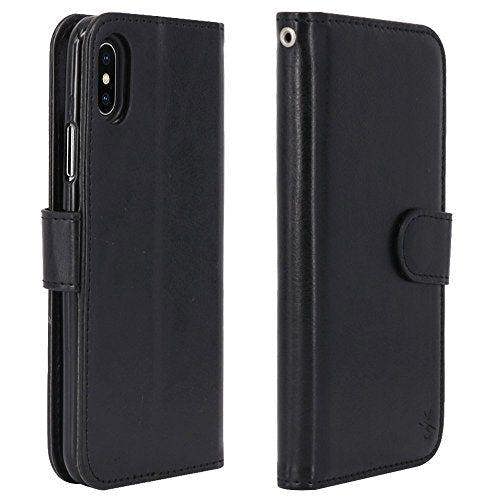 iPhone X Case, PU Leather Wallet Case Flip Cover with Card Slots & Stand For Apple iPhone X - Black
