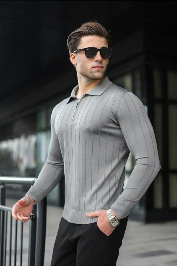 WOVCOR Polo Collar Zippered Knit Men's Sweater