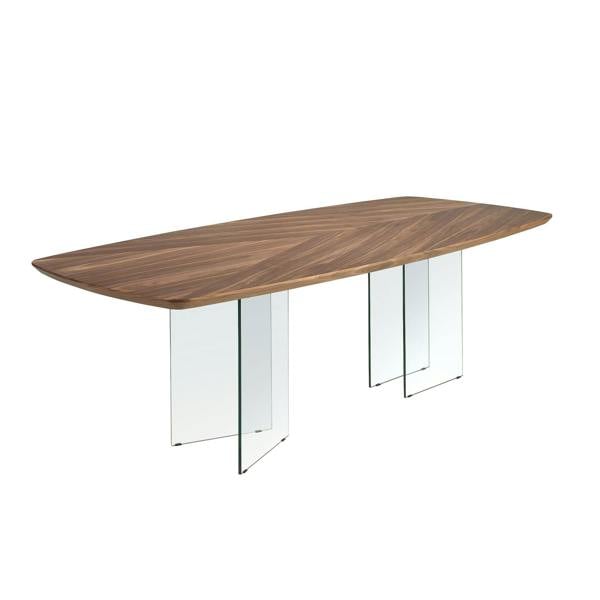 Angel Cerdá Oval barrel dining table in walnut and tempered glass 1191