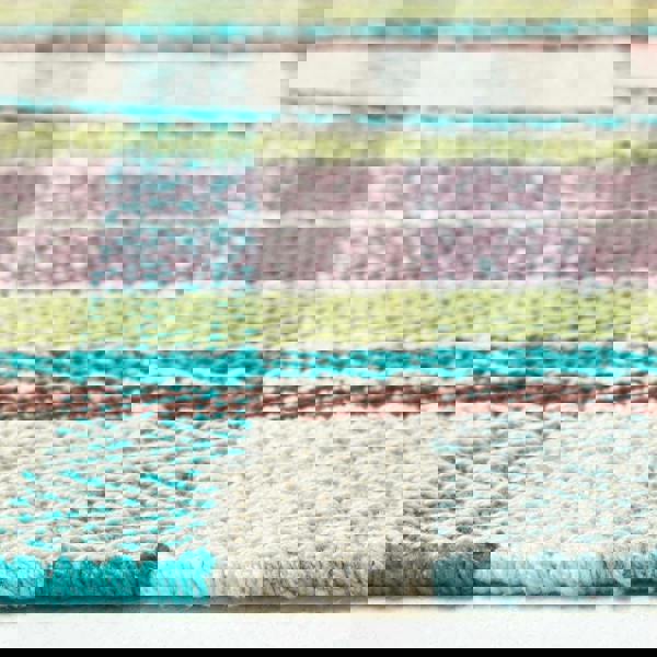 HOMESCAPES Wilson Handwoven Blue, Yellow and Brown Tartan 100% Cotton Rug