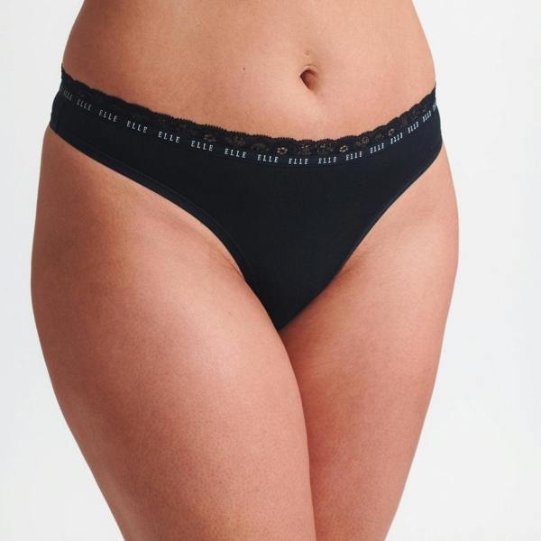 ELLE Multi Pack (3) Synthetic Rib Thongs in Black