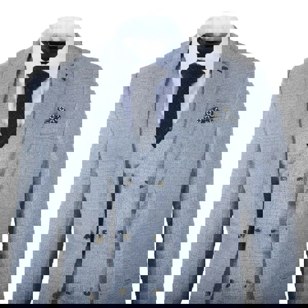 Robert Simon Luis - Men's Light Blue Plaid Check Slim Fit 3 Piece Suit