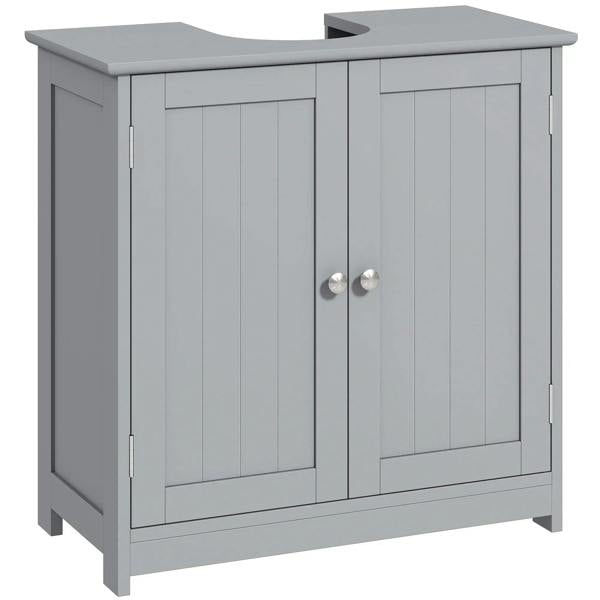 Grey freestanding under-sink bathroom cabinet with two doors and adjustable shelf