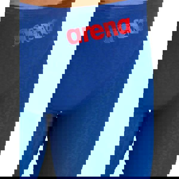Ocean blue Arena Powerskin Carbon Glide Jammer with red logo