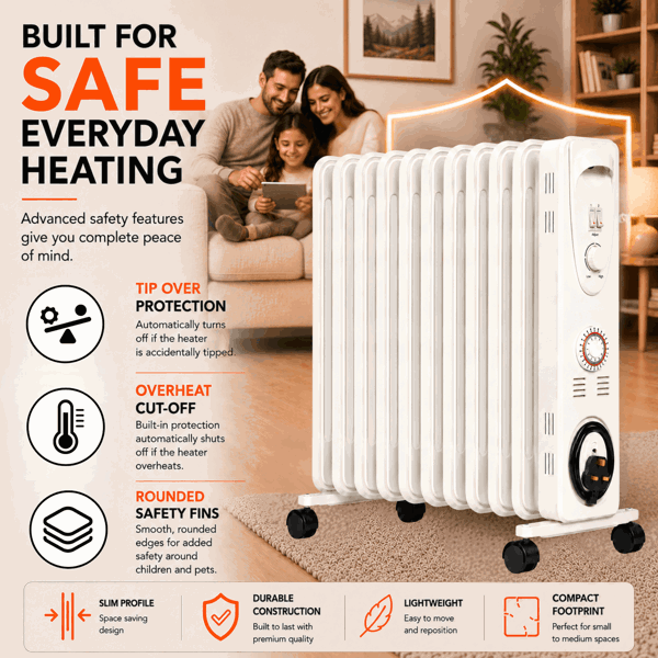 Mylek Oil Filled Electric Portable Heater Radiator with Adjustable Thermostat 2500w