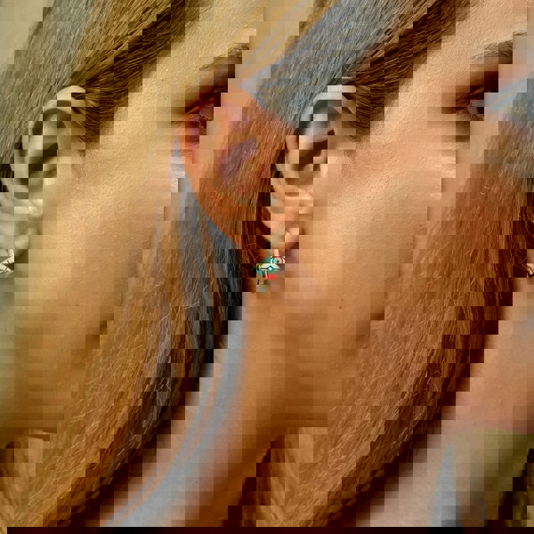 Spero London Evil Eye Rainbow Pave Sterling Silver Hoop Earrings