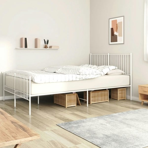 Berkfield Metal Bed Frame with Headboard and Footboard White 160x200 cm