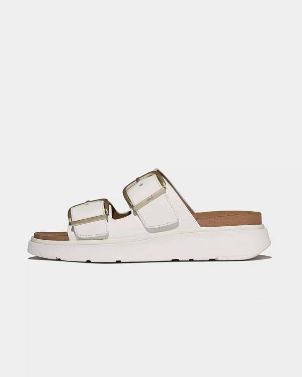 FitFlop Womens GEN-FF Buckle Two-Bar Leather Slides - Urban White 194 | CHO | Designer Womens Trainers