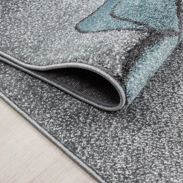 Kids Rug Grey Blue Bear Pattern Childrens Star Mat Round Nursery Playroom Carpet