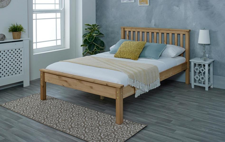 Mission TM Dorset Natural Wax Solid Pine Bed Frame, Shaker Headboard, 4 Sizes, Single to King