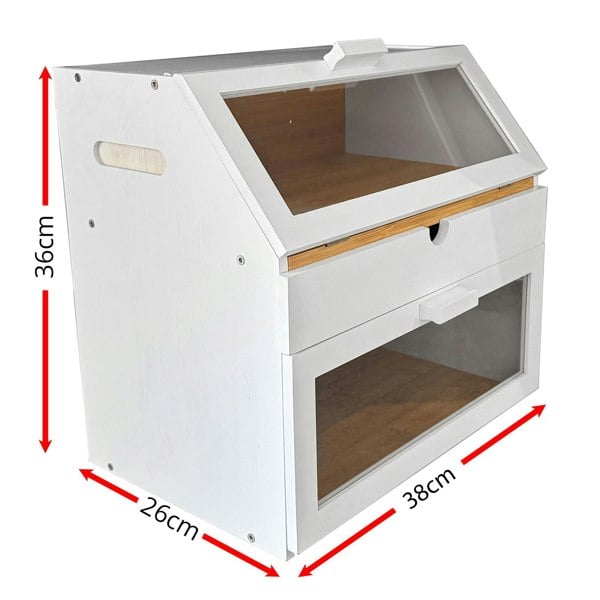 Maison des Cadeaux White 3 Compartment Bamboo Bread Bin