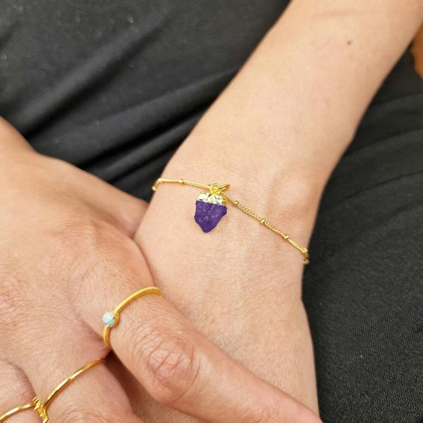 Raw Amethyst February Birthstone Gold Plated Bracelet