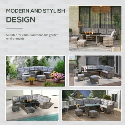 Wyld Haus Dili Rattan Grey 8 Seater Outdoor Sofa Set With Cushions And Table