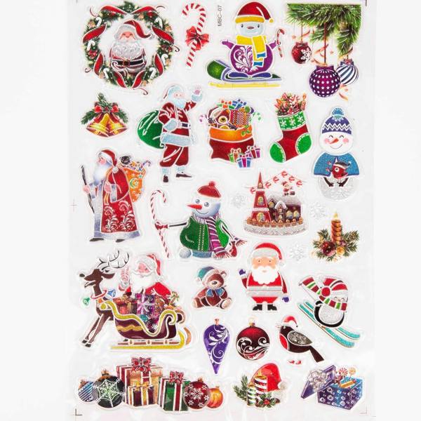 8 Sheets Metallic Colourful 3D Christmas Window Stickers with Festive Mixed Designs image 7