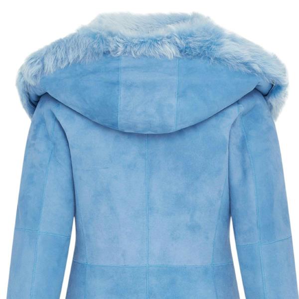 Infinity Leather Womens Blue Toscana Sheepskin Suede Leather Hooded Trench Coat - Aura