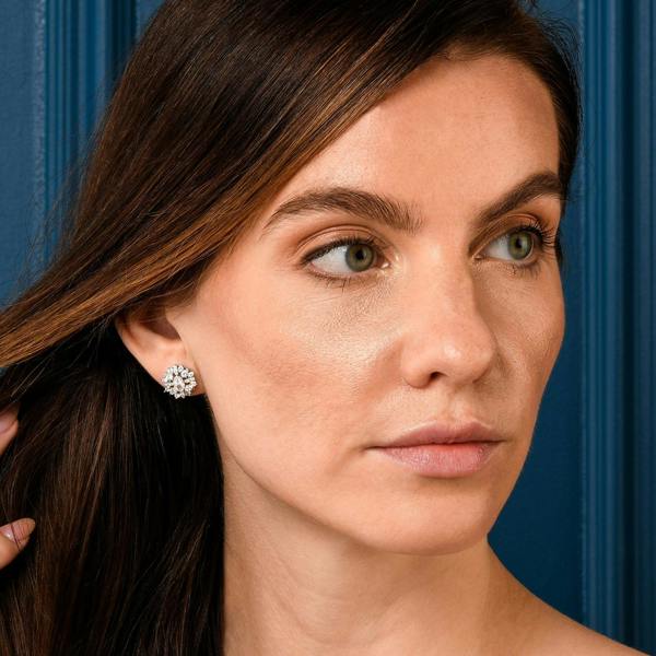 Zavana Oval Large Silver Stud Earrings for Women with Cubic Zirconia Stones