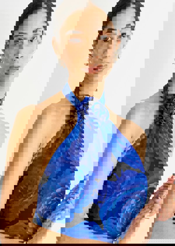 Gini London Blue Floral Occasion Halter Maxi Dress