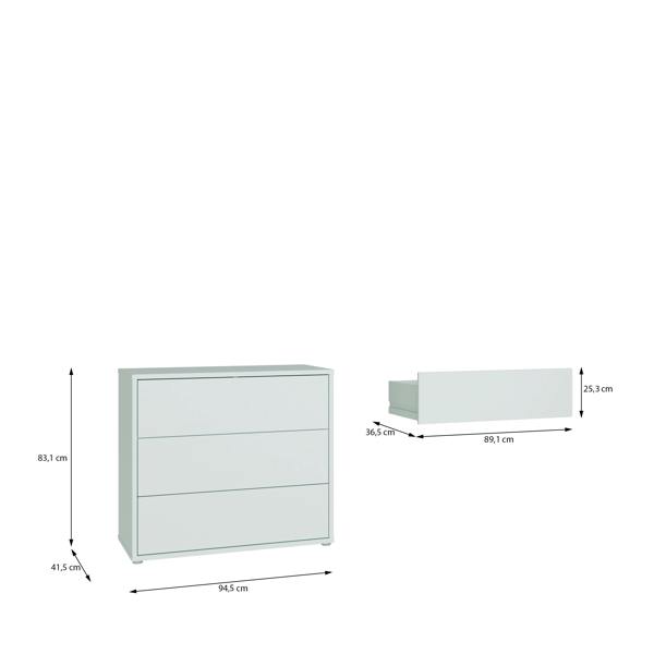 Alice Springs 3 Drawer Chest with Push-to-Open Drawers in Light Grey