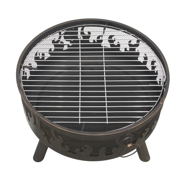 Round Fire Pit Wood Burner & BBQ Grill - Party Dining Garden Heater & Mesh - LoopsDirect
