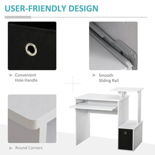 Wyld Haus Tono 100cm Wooden White Home Office Desk With Sliding Keyboard Tray Drawer And Shelving