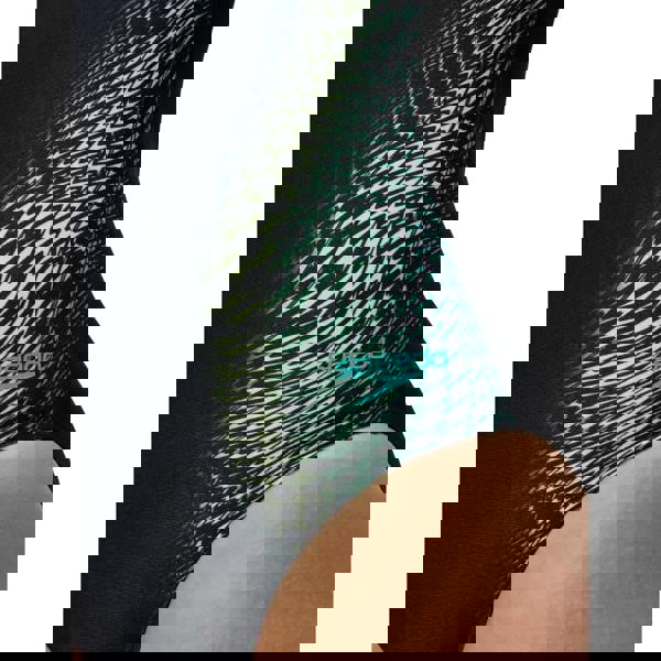 Speedo digital placement medalist swimsuit in black teal with lightning bolt pattern