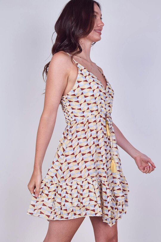 Boho Printed Cotton Mini Dress – Lightweight Summer Strappy Dress