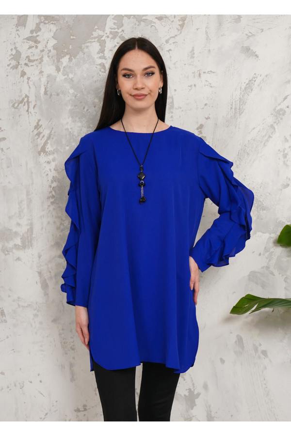 Hoxton Gal Oversized Long Ruffle Sleeve Relaxed Fit Tunic in Royal Blue