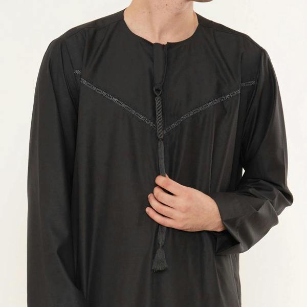 TT-008 - Men's Emirati Omani Arab Tassel Thobe - Charcoal - Thobez - 17