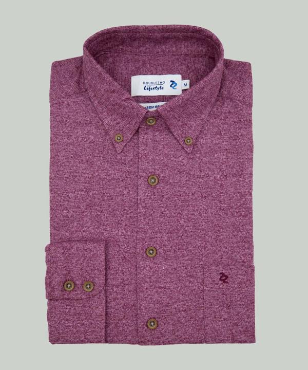 Wine Brushed Cotton Button-Down Collar Casual Shirt