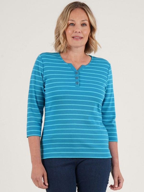 PennyPlain Yarn Dye Stripe Top- Wedgewood/lagoon