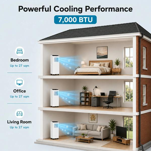 EMtronics 7K BTU Portable Air Conditioner Dehumidifier Fan and Window Vent Kit