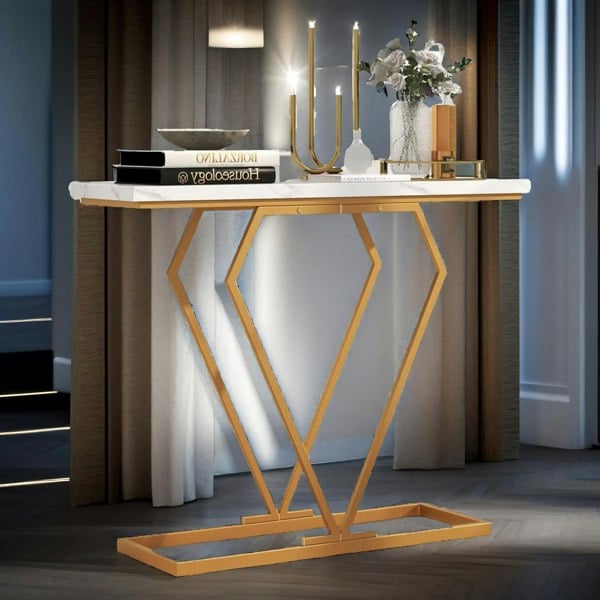 Rafaelo Mobilia Faux Marble Console Table Gold