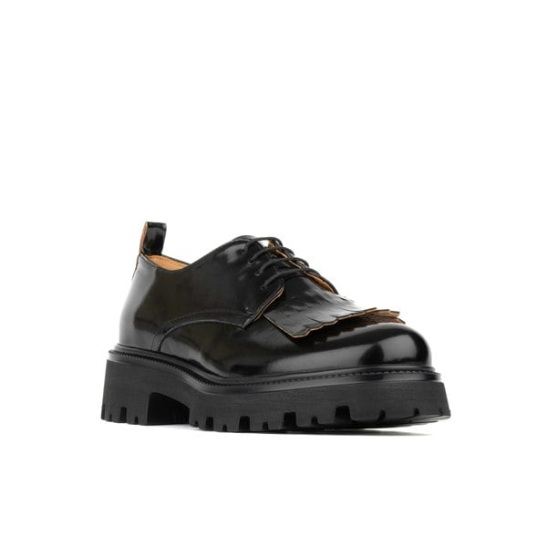 Embassy London Mila - Black - Women's round toe front tassel chunky platform leather shoe