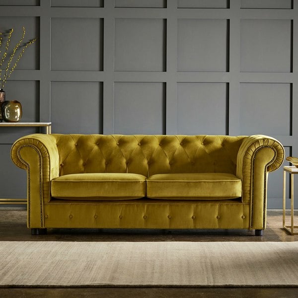 Furnishings For Less Ashbourne Chesterfield Plush Velvet Fabric Sofa Suite
