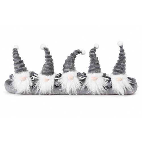 Christmas Draught Excluder with Grey Gonk Design, Soft Door Snake with 5 Gonks, Polyester Fabric, 73cm Wide x 28cm High, Fun Seasonal Draught Stopper
