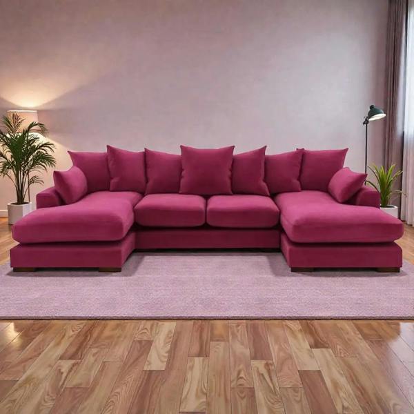 Snug Furniture Linea Plush Velvet U Shape Double Ended Sofa With Wide Footstool