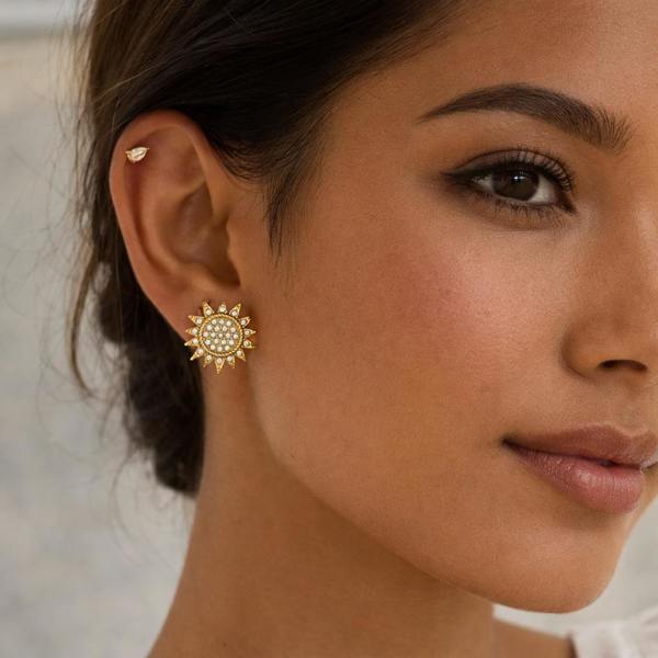 Gold Sun and Moon Large Jewelled Stud Earrings Celestial 18k Gold Plated LUXE TONES