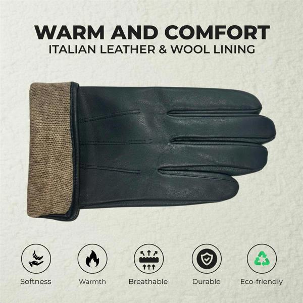 Infinity Leather Men’s Italian Leather Warm Wool Lining Winter Gloves - M-LGV-305