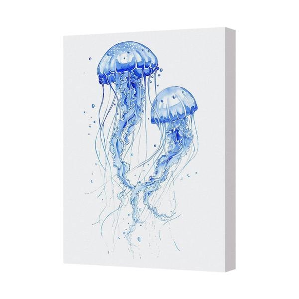 Benjamin Tate Design Blue Jellyfish Canvas Wall Art Ocean Seascape Decor Print