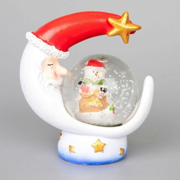 7cm Christmas Mini Snow Globe with Resin Moon and Star Base, Teddy Scene Decoration image 1