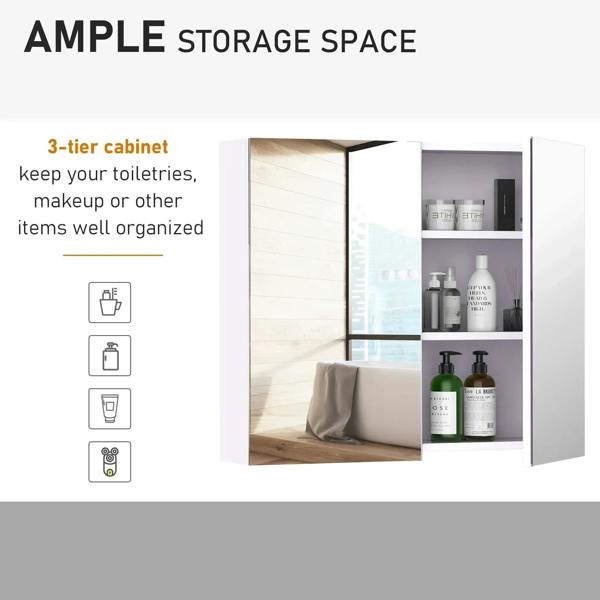 Three-tier bathroom storage cabinet with two doors and multiple shelf compartments