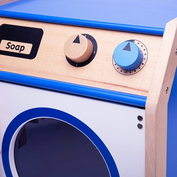 Tidlo Wooden Toy Washing Machine With Clicking Dials And Easy-Open Door