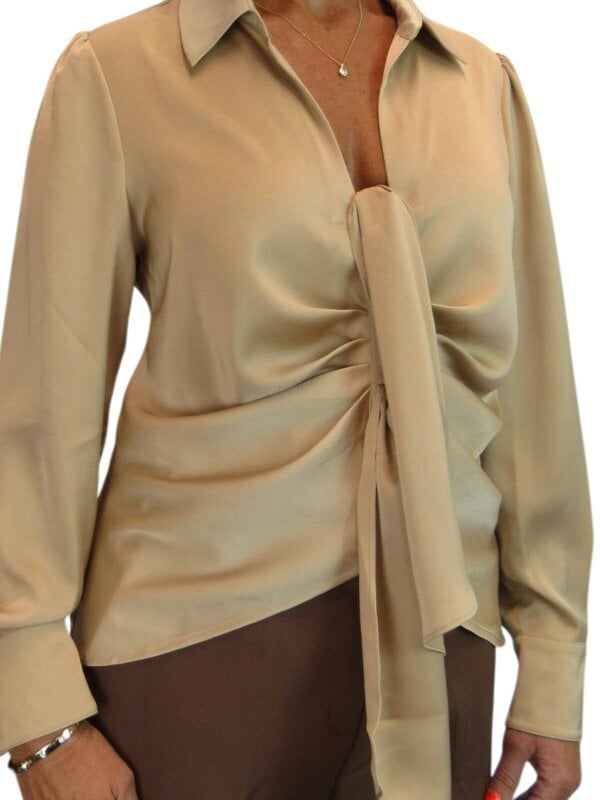 Paulo Due Women's Long Sleeve Tie Front Satin Blouse Shirt