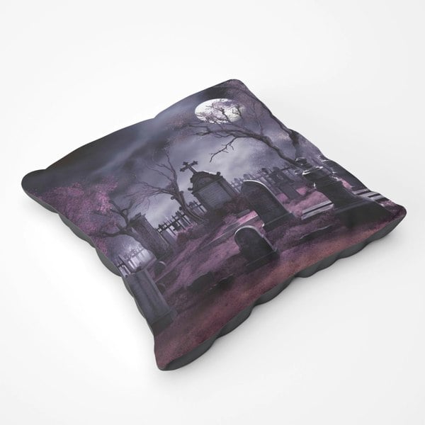 Warren Reed Witchs Moonlit Cemetery Design Floor Cushion