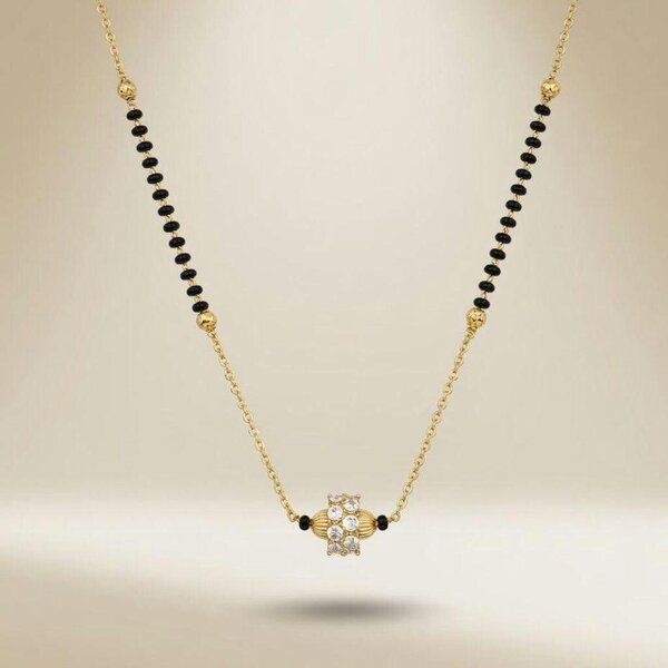 The Colourful Aura Gold Plated CZ Crystal Mangalsutra Black Bead Necklace 18 Inch