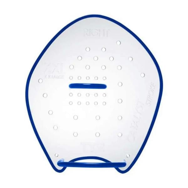 Tyr Catalyst Stroke Training Paddle with clear fins and blue trim
