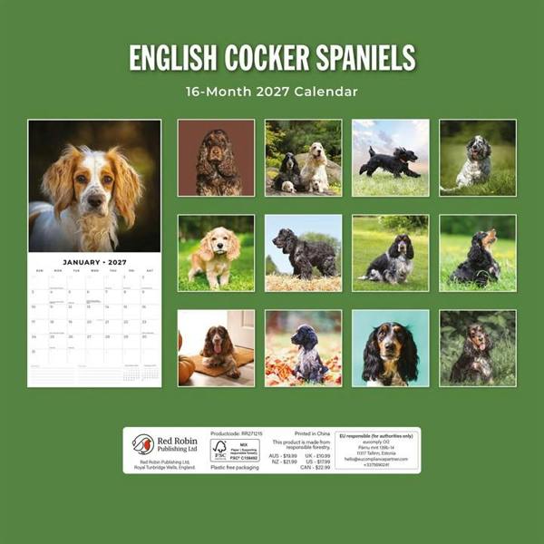 English Cocker Spaniels Calendar 2027, Wall Calendars, Month To View, Dogs, Gift