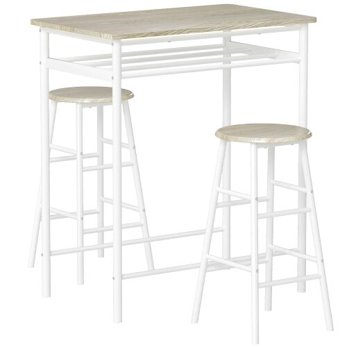 Wyld Haus Fira Rodo Metal And Wooden White And Oak Breakfast Bar Table And Stool Set With Storage