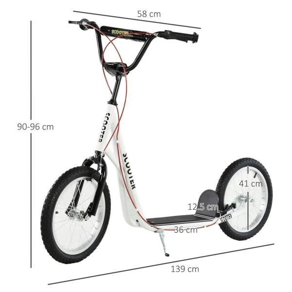 White kids kick scooter with black frame, front and rear wheels and rear fender